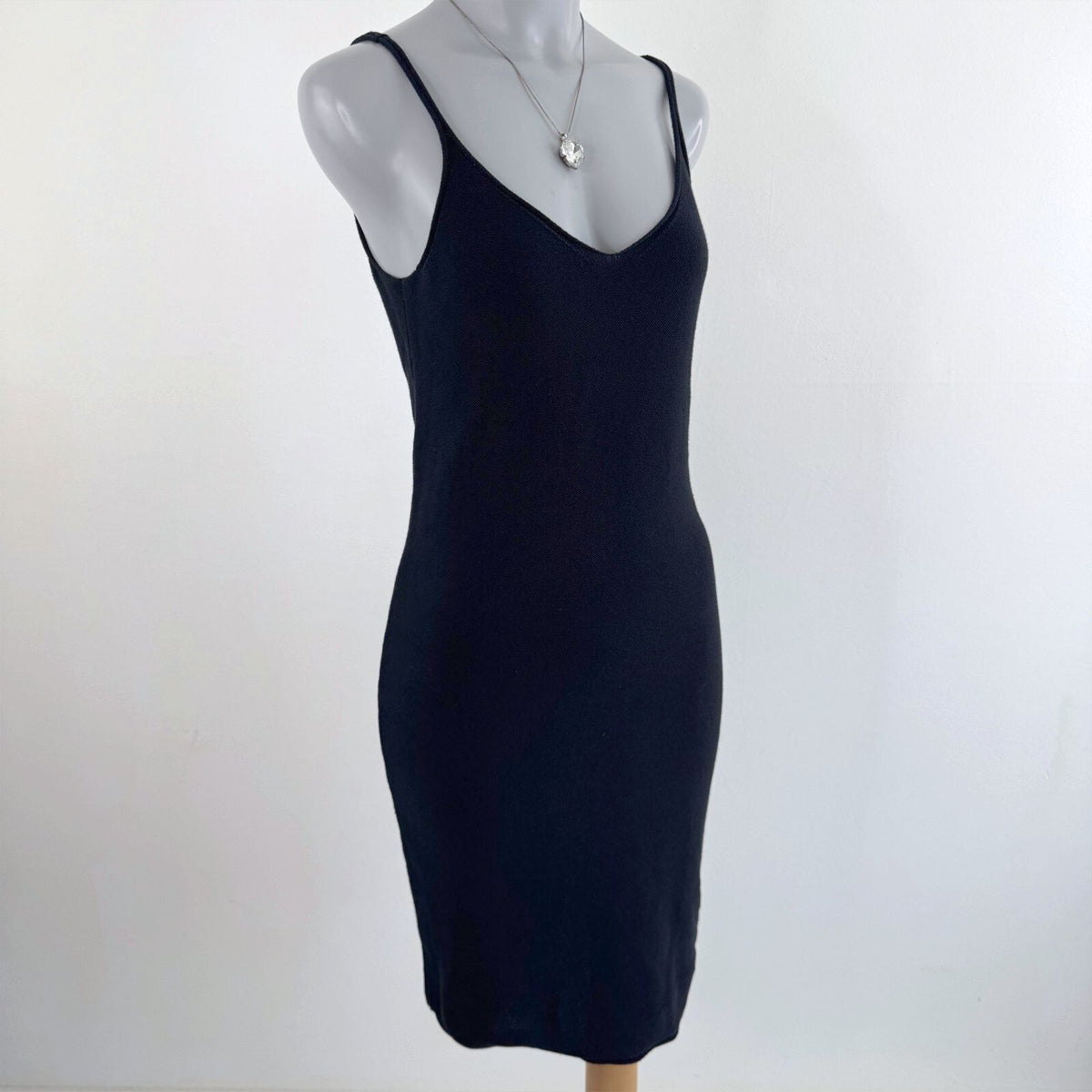 AllSaints knitted midi dress deep v neck black stretchy fitted knee length