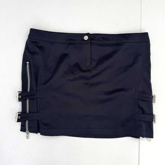 Y2K vintage mini skirt low rise satin zippers black silver buckle