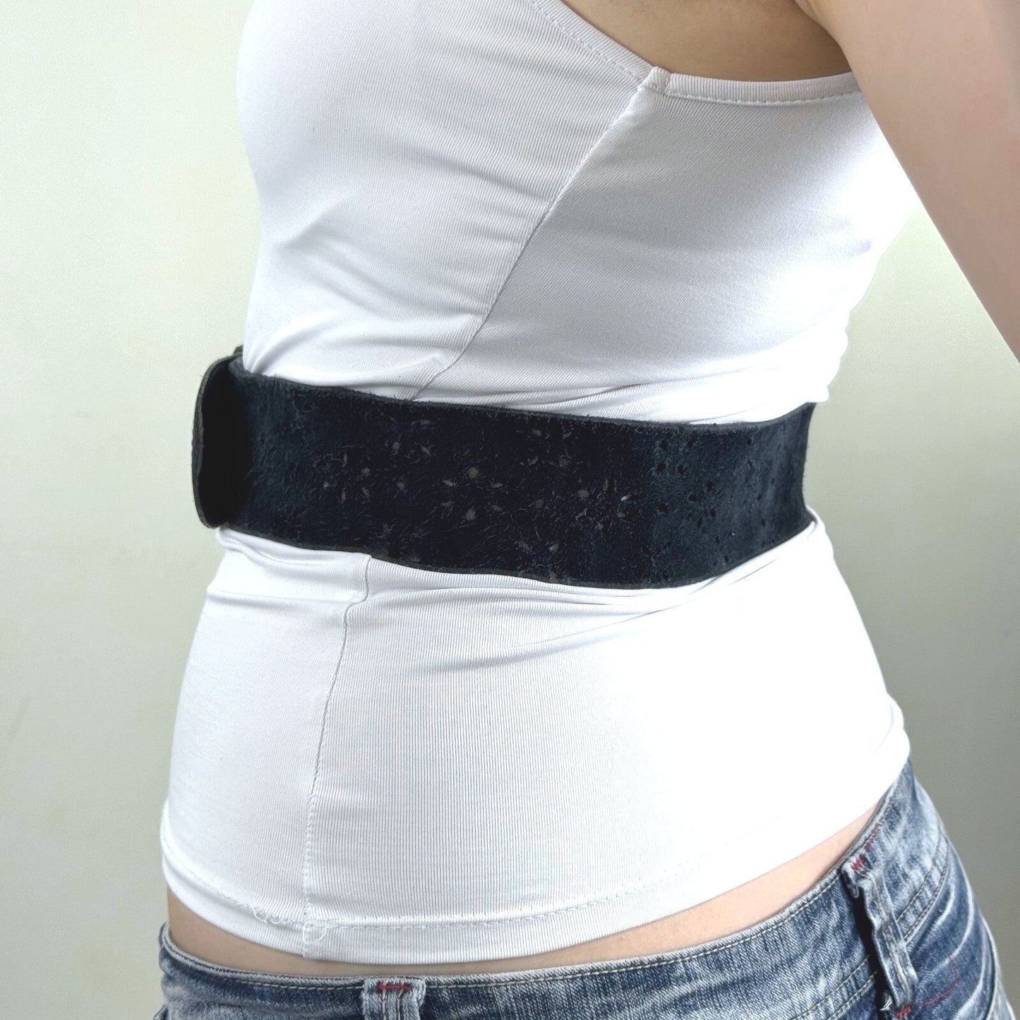 Y2K vintage belt suede chunky floral buckle navy silver boho