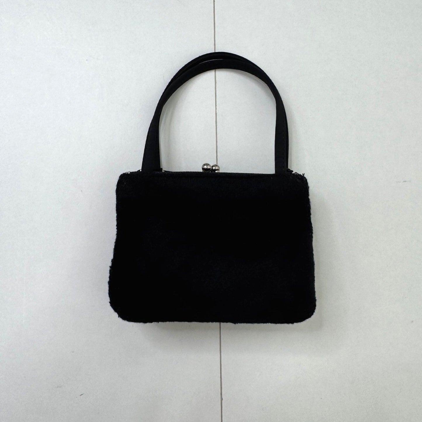 Y2K vintage micro mini handbag fuzzy fluffy clasp with crossbody bag black