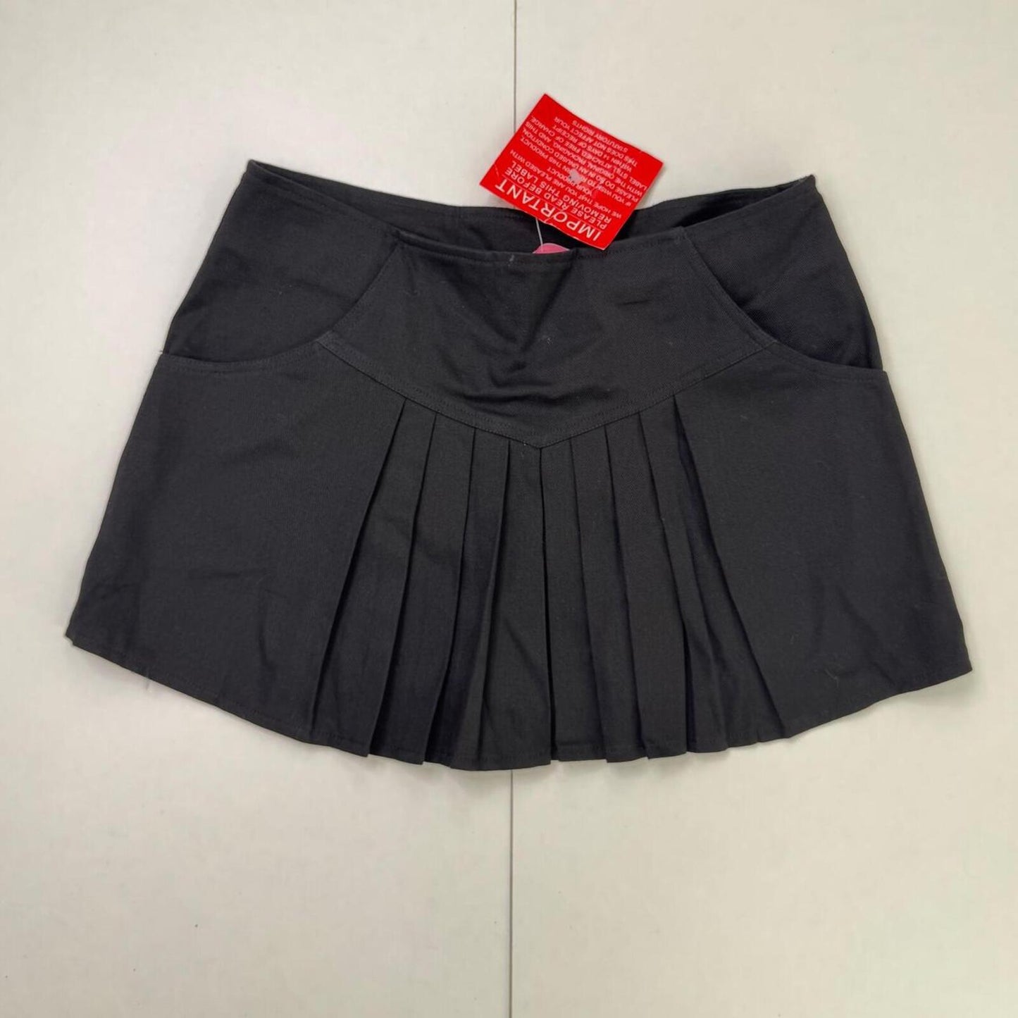 Y2K vintage mini skirt pleated side pockets 100% cotton black tailored a line
