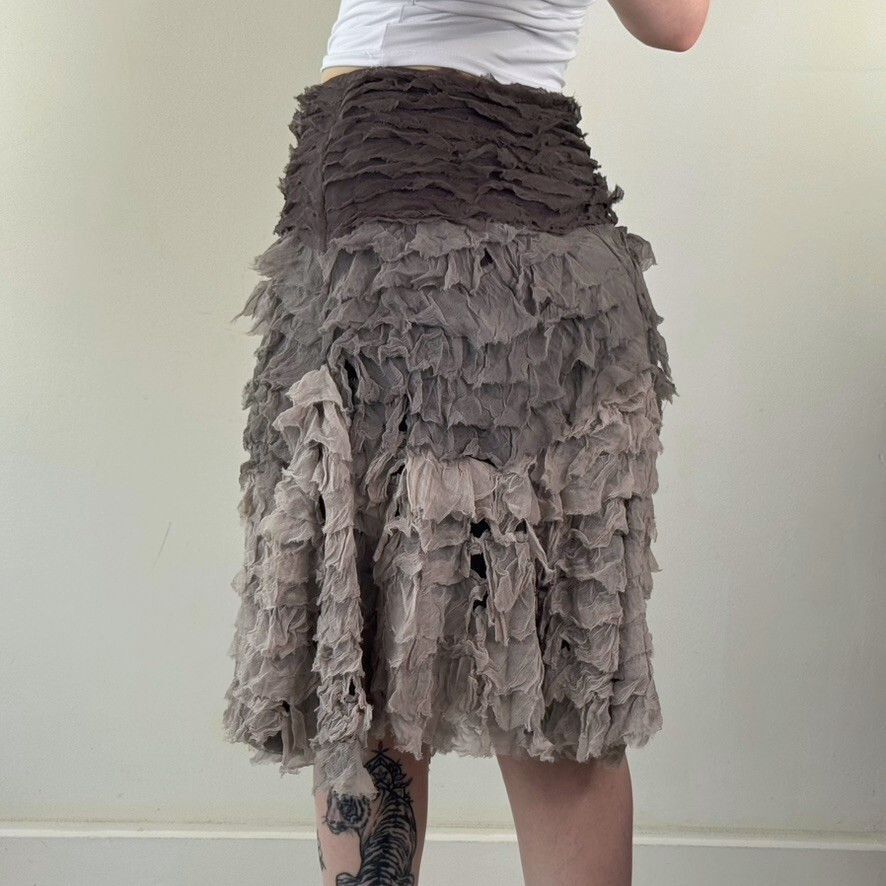 Y2K vintage midi skirt part silk ruffle tiered grey asymmetrical ombre Italian