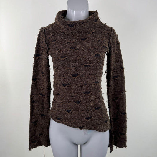 Y2K vintage wool blend jumper asymmetrical roll neck flare sleeve distressed