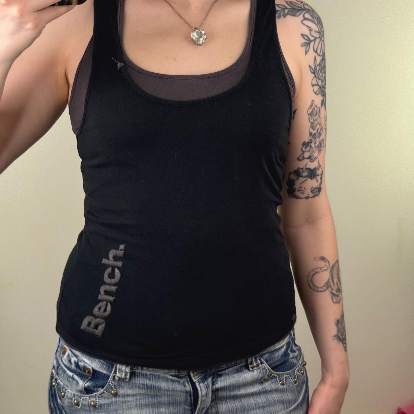 Y2K vintage Bench tank top two tone double layer fitted black grey