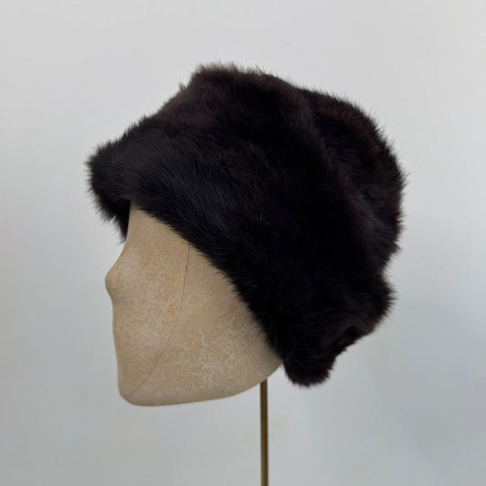 Y2K vintage genuine fur hat dark brown / black winter