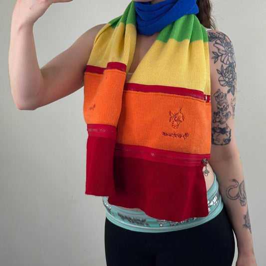 Y2K vintage Punkyfish scarf knit multi rainbow oversize large