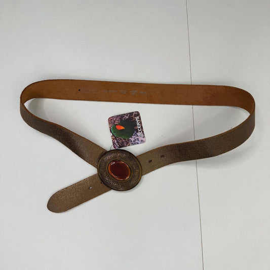 Y2K vintage genuine leather belt western metallic embossed brown chunky oval