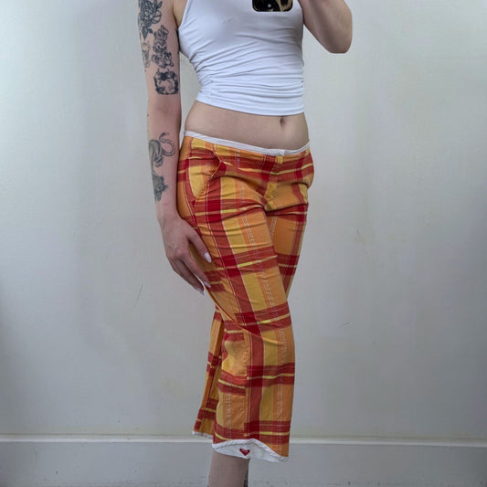 Y2K vintage Roxy capri trousers cropped tartan check print mid rise sparkly