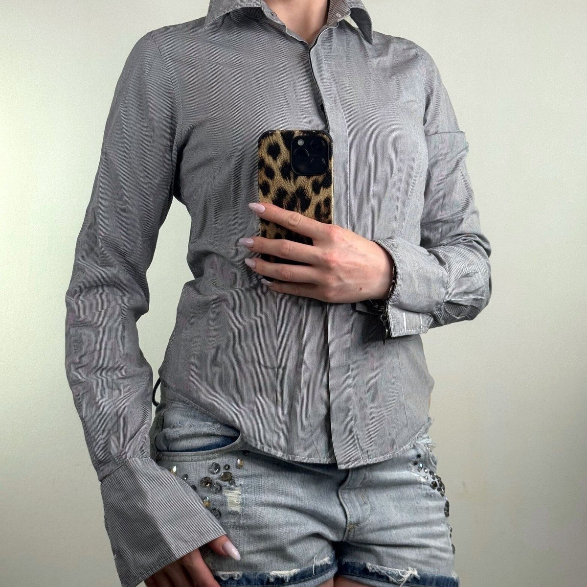 Y2K vintage blouse pinstripe long sleeve shirt office work formal button up