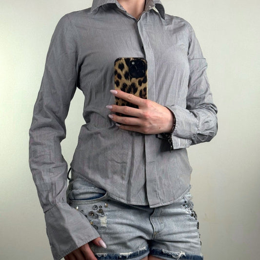 Y2K vintage blouse pinstripe long sleeve shirt office work formal button up